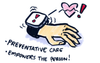 a person's hand, with a wearable watch-type health monitoring device on the wrist. The words Role of Technology appear in large writing above the illustration. The words Preventative Care and Empowers the Person! appear
